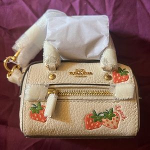 Coach Mini Rowan Satchel Bag Charm With Strawberry Print
